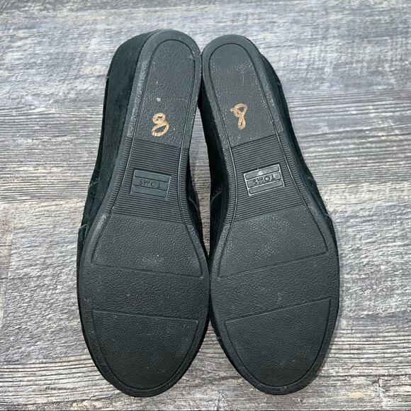 Toms Black suede leather wedged heal lace up ankle boots booties size 10 B84 - Picture 5 of 5